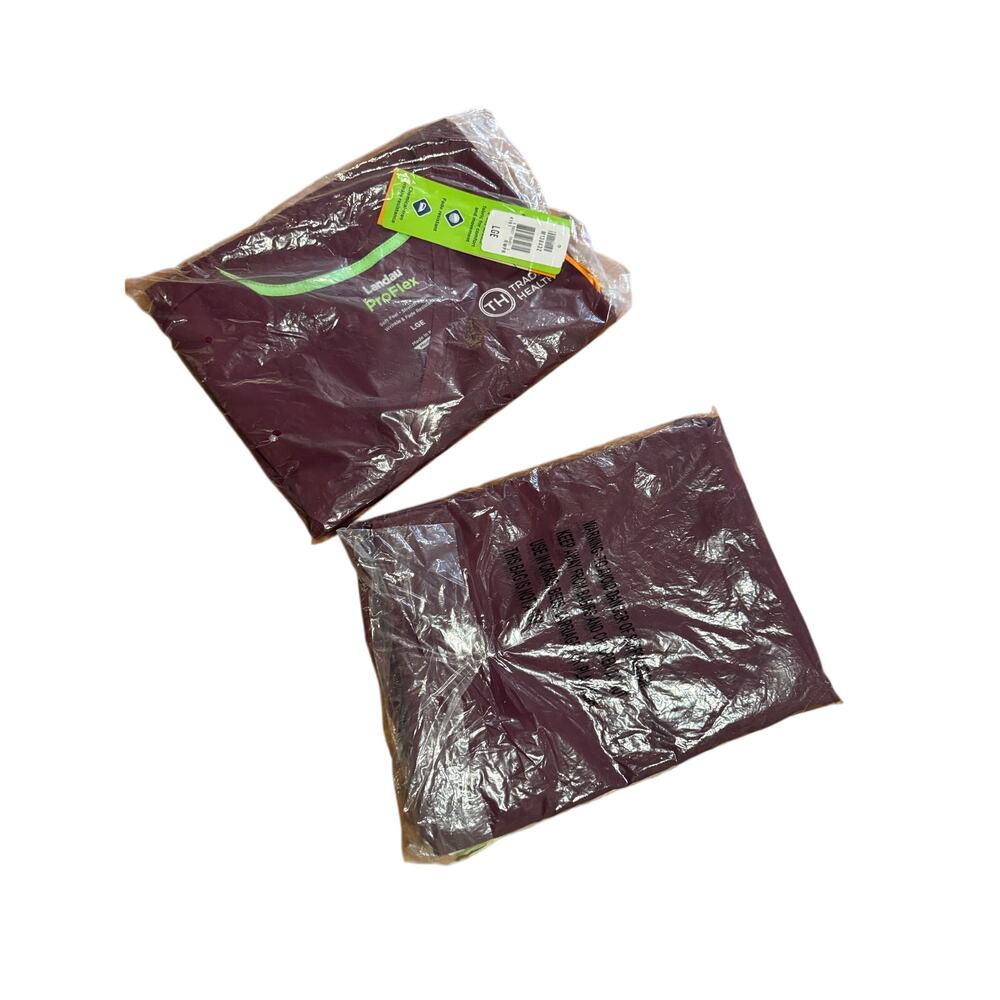 Set of 2 Landau ProFlex Burgundy Scrub Tops NWT Traditions Homehealth